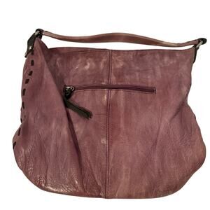 NINO BOSSI western distressed leather large stitch slouchy shoulder bag